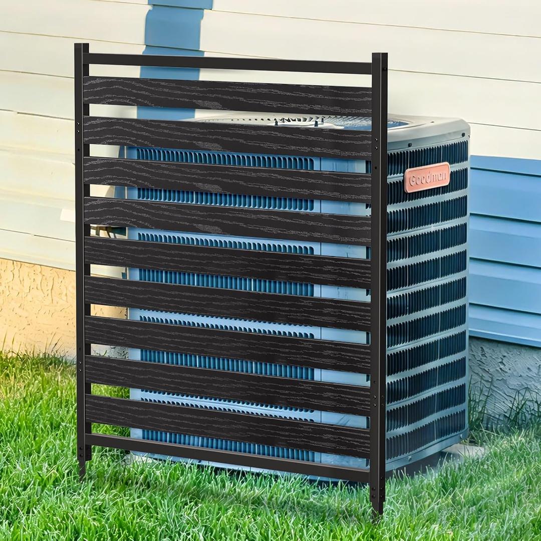Air Conditioner Fence Privacy Screen 1 Panel, 40.27" W x 54.6" H Outdoor Metal Privacy Fence, Black Wood-Look Screen for AC, Trash Can, Pool Equipment, Yard Garden