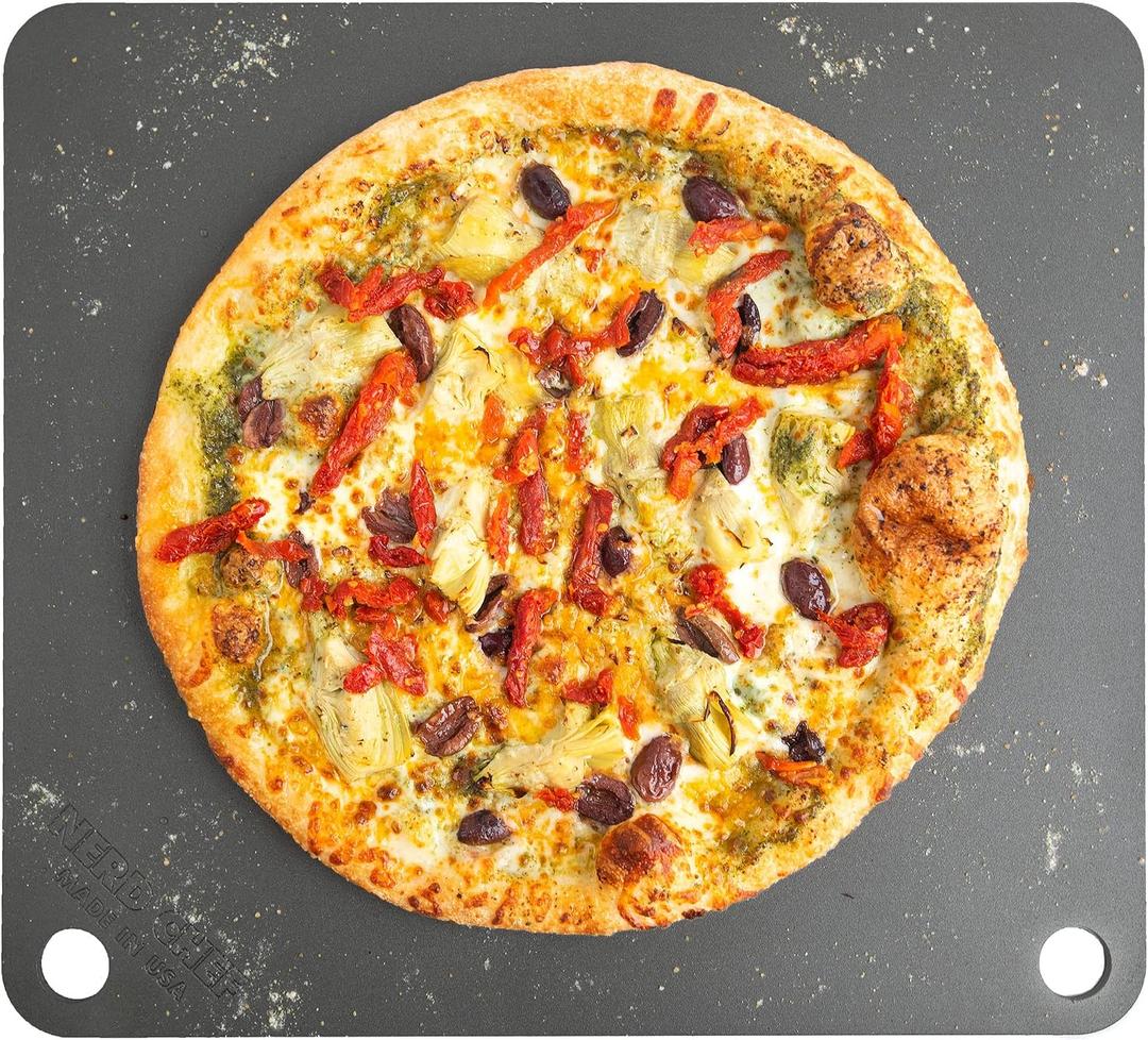 NerdChef Steel Stone - High Performance Pizza Baking | Made in USA (14.5" x 16") - (.375" Thick - Pro)