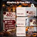 4 x Halloween Decorations Metal Signs, 7.8 x 11.8 Retro Chic Funny Halloween Decor Signs for Outdoor Yard or Indoor, No Trespassing We're Tired of Hiding The Bodies
