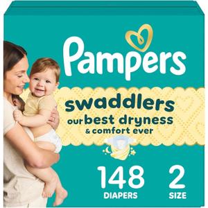 Pampers Swaddlers Diapers, Size 2 (10-22 lbs), 148 Count, Fragrance Free, Hypoallergenic, Absorbent, Pediatrician Recommended, Skin Safe