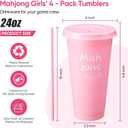 8 Pack Mahjong Gifts for Women, 4 Canvas Mahjong Tote Bags with Inner Zipper Pocket & 4 Plastic Pink Tumblers 24oz