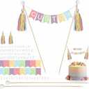 Breling 90 Pcs Custom Cake Banner Topper Set, Personalized Handmade Flag Banner Wooden Poll Alphabet Number for Birthday Wedding DIY Cake Decoration Anniversary Party Supplies(Macaron Color)