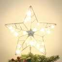 YEAHOME Christmas Tree Topper, Silver Glittered Hollow 5-Point Star Tree Topper for Christmas Tree Decorations, Lighted Wire Star with 20 LED Lights for Christmas Treetop, Xmas Tree Topper with Timer