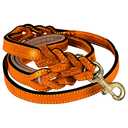DowgClub Leather Dog Leash – 6ft x ¾ Inch, Dual Handle with Soft Padded Grip, Hand-Braided Full Grain Leather with Traffic Control for Medium to XL Dogs (Tangerine Orange with D Ring)
