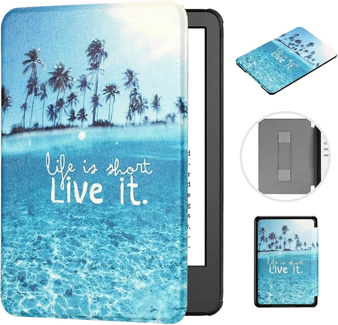 Case for 7" Kindle Paperwhite (12th Generation, 2024) & Kindle Colorsoft Signature Edition, Ultra Thin PU Leather Hard Protective Cover with Hand Strap for 7" E-Reader, Beach