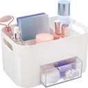 STORi Bliss White Makeup Organizer for Countertop, Divided Bathroom Organizer & Storage Drawer, Makeup Brush Holder, Cosmetic & Nail Polish Organizer, Made in USA