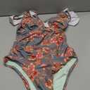 CUPSHE Women's Ruffled One Piece Swimsuit V Neck Lace Up (Pine Green/Red Floral)