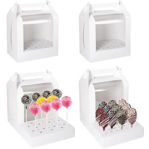 Portable Cake Pop Holder Boxes: 4Pcs Cake Packaging Containers with Clear Window - Lollipop Display Boxes Used for Weddings Baby Showers Birthday Parties