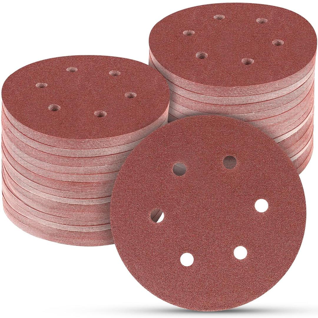 100 PCS 6 Inch Sanding Discs 80 Grit, 6 Hole Hook and Loop Sandpaper, Round Orbital Sand Paper Discs for Sander