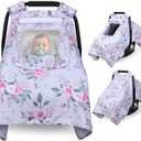 Car Seat Cover Baby, Carseat Covers Baby with 2 Layers Breathable Windows, Windproof Infant Car Seat Cover, Kick-Proof Baby Carrier Cover for Baby Girl Newborn Essentials