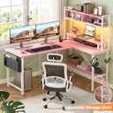 Aheaplus L Shaped Gaming Desk with Power Outlets & LED Lights, Pink, 49Inch, 18.9"D x 48.82"W x 59.13"H