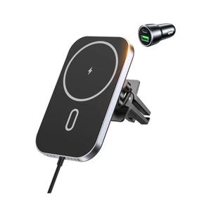 Car Mount Charger with Adapter, 360° Rotation Magnetic Wireless iPhone Car Charger for Air Vent, Compatible with iPhone 17/16/15/14/13/12 Series, Gifts for Husband/Men