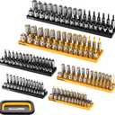 GRENPRO 7PCS Socket Organizer Tray Set with Mini Folding Tray, Yellow & Black Magnetic Socket Holder for 1/4", 3/8", 1/2" Drive Metric and SAE Sockets