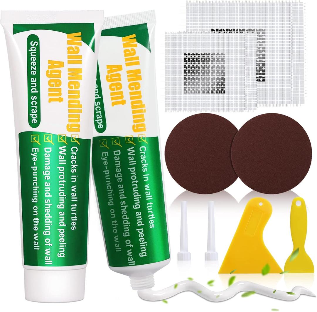 Drywall Repair Kit, 2 Pack Spackle Wall Repair Patch Kit with Scraper, Wall Mending Agent Large Hole Drywall Patch, Easy to Fill Holes in Home Wall and Quick Repair Crack, Plaster Wall Repair