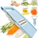 5 in 1 Mandoline Slicer for Kitchen, Vegetable Slicer Multi Blade Potato Chip, Veggie shredder, Vegetable Cutter, Julienne Shredder and peeler For Small Job In Kitchen Blue