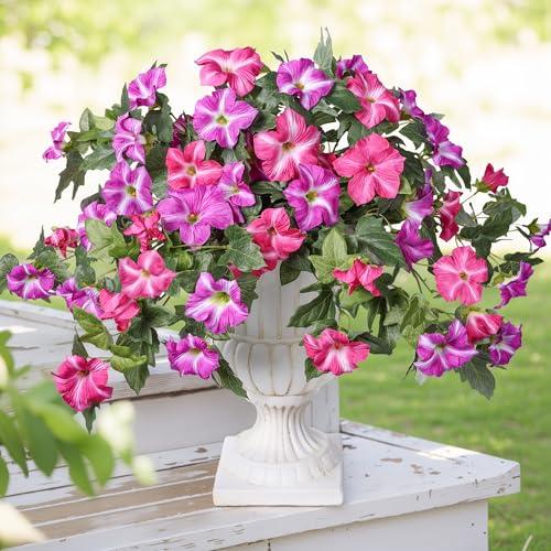 HyeFlora Artificial Flowers for Outdoors 2PCS Faux Petunias Silk Fake Flowers for Outside Planter UV Resistant Realistic Home Garden Porch Decor (Fuchsia)