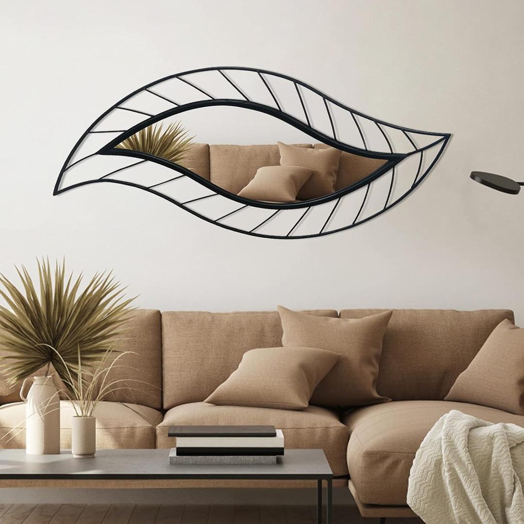 ironsmithn Decorative Wall Mirror, Leaf Teardrop Mirror with Metal Frame, 45" x 18.5" Black Wall Mounted Mirror for Bathroom Vanity Living Room Bedroom Fireplace