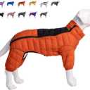 Orange S Warm Dog Vest, 4 Legs Covered Windproof Reflective Waterproof Outdoor Dog Snow Jacket - Zippered Adjustable Sizes for Small to Large Dogs (S (11inch Back))