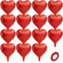 15 PCS Red Heart Balloons, 18 Inch Heart Shaped Balloons Foil with Ribbon, Heart Foil Balloon for Baby Shower, Birthday, Party, Valentines Day Decorations 