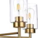 5-Light Farmhouse Chandelier for Dining Room Kitchen Island, Modern Chandeliers Brushed Brass Pendant Lighting Fixtures with Clear Glass Shades for Living Room, Bedroom, Foyer (Gold)
