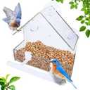 WLLKOO Window Bird Feeder, Bird House for Outside with 2 Rod, Small Acrylic Window Bird Feeder with Strong Suction Cups and Drain Holes 5.9 * 2.4 * 5.9 inch