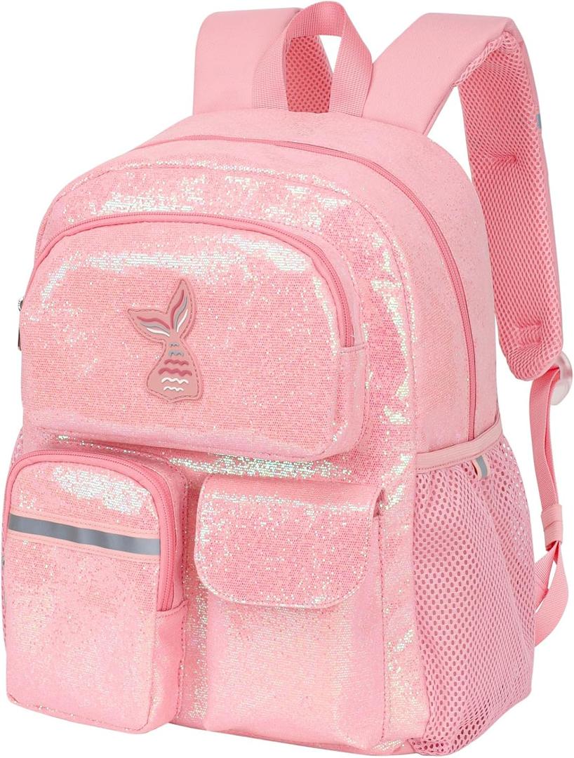 Glitter Kids Backpack for Girls - 15 Inch Backpack for Preschool Kindergarten Elementary 1st 2nd Grade, Lightweight School Bookbag for Girls 3 to 8, Glitter Pink
