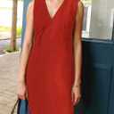 CHARTOU Women's Summer Sleeveless Mini Dress Cotton Linen V Neck Cinched A Line Slim Tank Short Dress (Medium, Red)