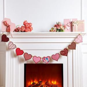 Cinnvoice 8.2 ft Christmas Heart Garland Valentine Pink Wooden Heart Banner Rustic Farmhouse Wood Beads Garland Romantic Love Banner Cute Love Hanging Decor for Fireplace Mantel Wall Home Window