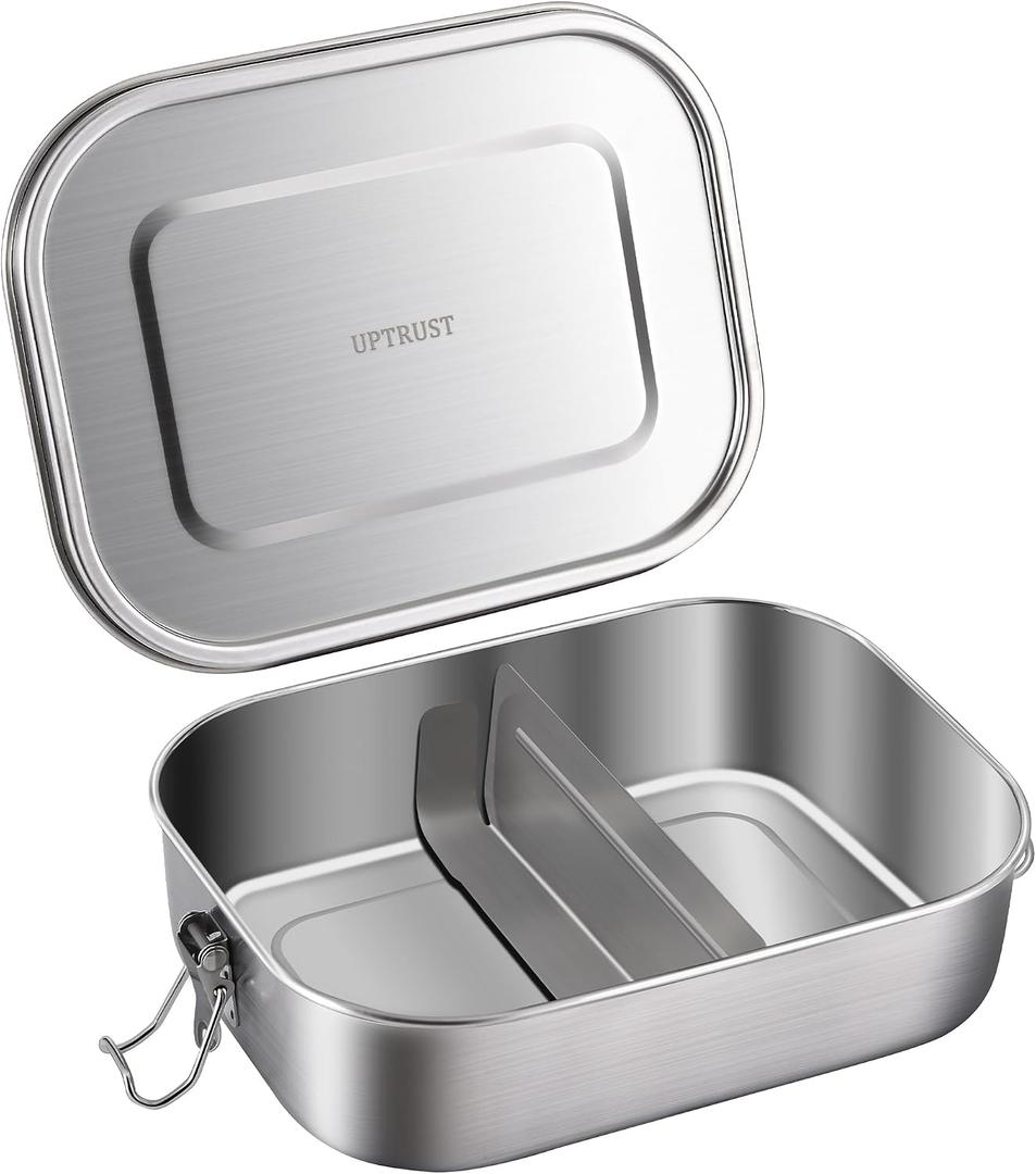 Stainless Steel Bento Box with 4 Compartments,1400ml Large & Thickened Metal Lunch Box for Adults,Eco-friendly Leak-Proof Container with Lockable Clips