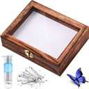 Insect Display Case Box Collection Box with Clear Top, EVA Foam Pinning Board and 100 Pieces Pins Insect Shadow Box Kit Entomology Supplies for Collecting Butterfly Specimen (Brown)