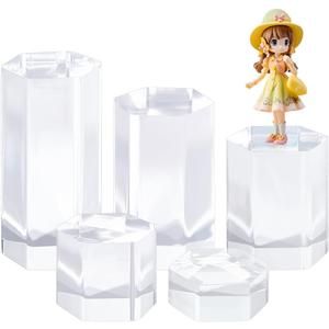 BENECREAT 5 Pcs Acrylic Blocks, Clear Hexagon Display Pedestals, Display Blocks Tabletop Display Stand, Photography Props for Miniature Collectible Jewelry Watch and Decor Displaying