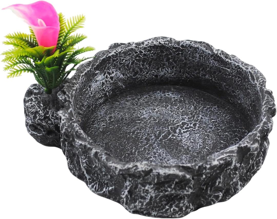 Reptile Food Dish, Rock Reptile Terrariums Water Dish, Water and Food Bowls Lizard Water Bowl for Leopard Gecko, Tree Frog, Snake, Crested Gecko, Frog
