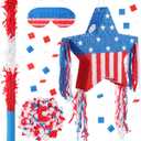 Lunmon 17.7 Inch Patriotic Piata Decorations 4th of July Piata with Blindfold Stick and Confetti for Independence Day Fourth of July USA Classroom Party Supplies Centerpiece Decor (Exquisite)