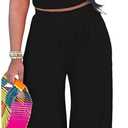 HBQ Two Piece Outfits For Women Casual Sweat Suits Backless Short Sleeve Crop Tops Wide Leg Pants Lounge Sets Tracksuit-Black-XXL