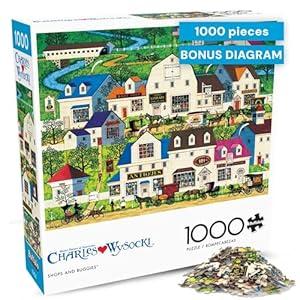 Buffalo Games - 1000 Piece Jigsaw Puzzle Charles Wysocki Shops and Buggies, Made in USA, Premium Recycled Board, Reference Diagram, Giftable