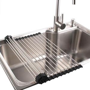 Roll up Dish Drying Rack RV Folding Over Sink 304 Stainless Steel in Kitchen Dish Drainer Heat Resistant Mat Multipurpose Portable Dish Trainer,Black,17x12inches