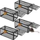 Qualirey 4 Pcs Humane Rat Trap Chipmunk Rodent Mouse Squirrel Trap 9.1 x 4.5 x 4.5 Inches Live Animal Mouse Voles Hamsters Live Cage Rat Cage for Mice Easy to Catch and Release (Black)
