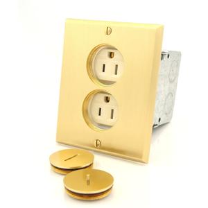 Leviton 15 Amp, 125 Volt, Tamper-Resistant Duplex Receptacle, Straight Blade, Commercial Grade, Self Grounding, 25249-TFB, Brass Finish