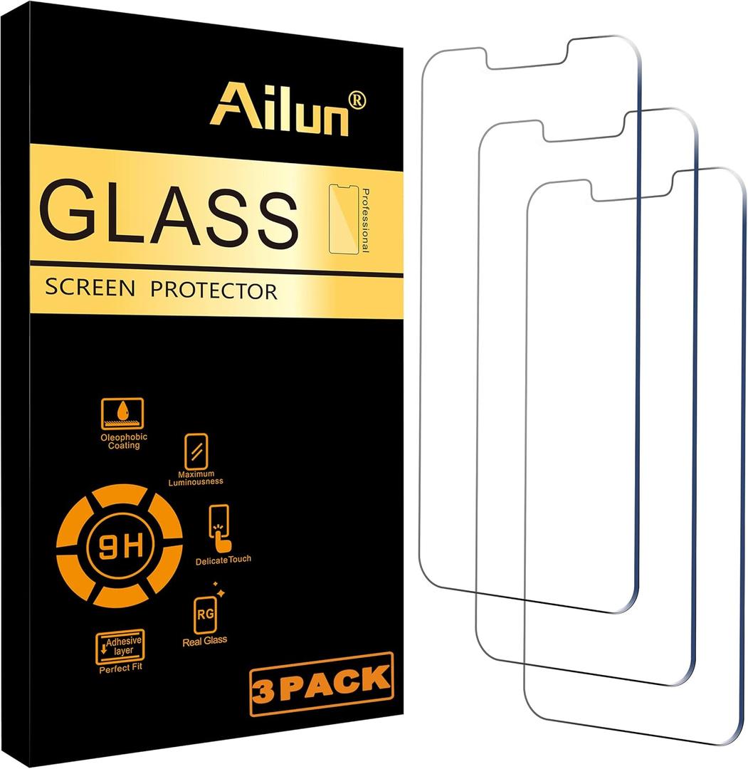 Ailun Screen Protector for iPhone 17e / iPhone 16e / iPhone 14 / iPhone 13 / iPhone 13 Pro [6.1 Inch] Display 3 Pack Tempered Glass, Case Friendly [Not for iPhone 16 6.1 Inch]