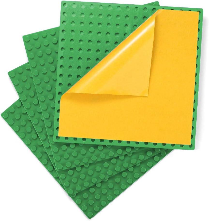 MIMAX Self-Adhesive Baseplates Compatible with DUPLO, Peel-and-Stick Baseplate for DIY Play Table or Wall - 4 Pack (10" x 10") (Green)