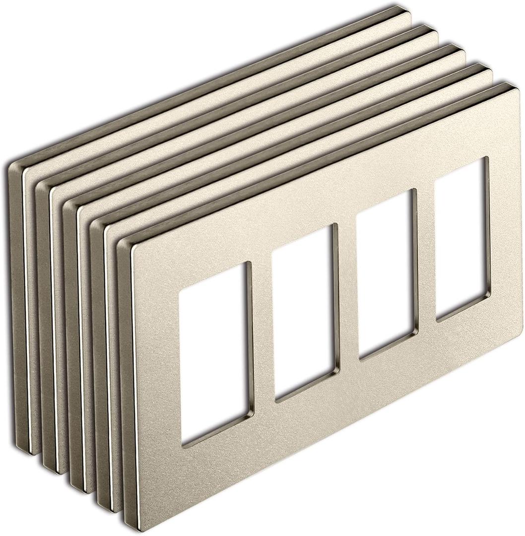 BESTTEN 5 Pack 4-Gang Signature Collection Champagne Gold Screwless Wall Plate, Golden Decorator Outlet Cover, for Light Switch, Dimmer, Receptacle, H4.69 x W8.35