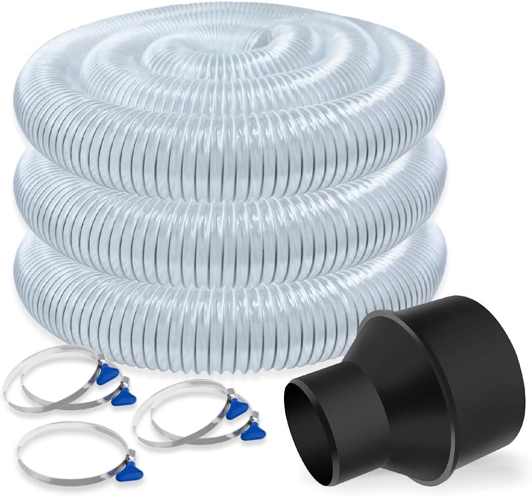 POWERTEC 2-1/2" x 20' PVC Dust Collection Hose for Dust Collector for Woodworking and Shop Vacuum w/ 2-1/2 Inch Key Hose Clamp & 4-Inch Hose to 2-1/2 Inch Hose Cone (70144+70127+70136)