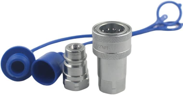 1-Set 1/2" NPT ISO5675 Ag Hydraulic Quick Connect Tractor Coupling/Couplers Ball Valva,Pioneer Type,Set w/Dust Cap