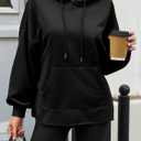 Fisoew Women's Hoodies Oversized Sweatshirts Casual Long Sleeve Side Slit Pullover Tops Fall Winter Outfits with Pocket (Black, XL)