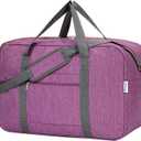 For United Airlines Foldable Carry on Bag 22x14x9 Travel Duffel Bag Packable luggage Duffle for Women and Men 40L (Dark Purple)
