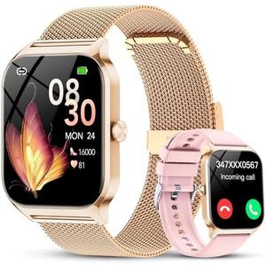 CASCHO Smart Watches for Women (Android/iOS), 1.85" HD Smart Watch with Calls/Messages/AI Voice Control, Sleep/Heart Rate Monitor,120+ Sports Modes Fitness Tracker Watch, Rose Gold with 2 Bands