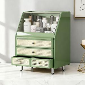 Large Vanity Organizer with Drawers for Bathroom Countertop | Dustproof makeup organizer Plastic,Bathroom Countertop,3 Drawers Large Drawer Storage,For Skincare Makeup Perfume (Green)