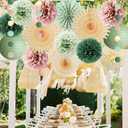 Sage Green and Dusty Pink Party Decorations Retro Olive Sage Green and Dusty Rose Party Decorations Cream Poms Beige Fans for Boho Pink Birthday Baby Shower Bridal Shower Wedding Engagement
