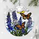 2 x Stained Glass Ornament, Christmas Ornaments, Christmas Decorations for Tree, Holiday Ornament, Gifts for Butterfly Lovers, Holiday Party Gifts, Gift Ideas & Xmas Gift - Lavender with Butterfly