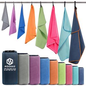 HOEAAS Microfiber Camping Towels, Quick Dry Towel, Super Absorbent Ultra Compact Travel Towel Soft Lightweight Sports Towel for Sweat Fast Drying Towels for Pool,Gym,Hiking,Backpacking,Fitness (XL: 60" x 30"+24" x 12", Mint)